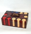 Antique Poker Box Holder Wooden Chips Brass Rack Caddy Vintage Case Man Cave
