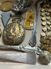 Vintage Men   s Jewelry Junk Drawer Estate Lot Gold Silver Tone Coins Knife Spoon