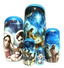 Beautiful Handmade Christmas Nativity Russian Nesting Doll  5 Pc With Gift Box