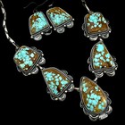  8 Turquoise Station Necklace Earrings Set Sterling Silver Navajo Paul Livingst
