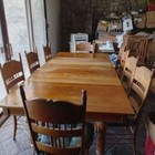 Antique Oak Dining Set - Table With Five Leaves  Nine Chairs And Large Hutch