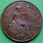 Great Britain One 1 Penny Coin 1916  Old British  King George V Better Grade  1