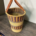 Market Basket African Bolga Ghana Hand Woven Leather Wrap Handle 4041