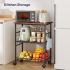 3-tier Rolling Kitchen Cart Microwave Stand With Basket Hooks Storage