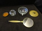Vintage Dresser Vanity Powder Box Jars Hand Mirror Glass Brass 5 Pc  Set 1940s