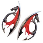 Fantasy Dragon Twin Dagger Fixed Blade Collectible Knife W  Wooden Display Stand