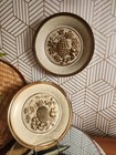 Vintage Cream And Gold Fruit Embossed Round Brass Wall Plaques- Made In England
