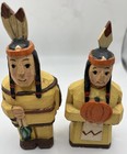 Vintage Wooden Indian Figures Thanksgiving Harvest Man And Woman Folk Art