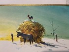 Unused Disney Artist Tyrus Wong Christmas Card Farm Rooster Donkey Haystack Tree