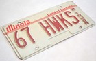 Illinois Vanity B-truck License Plate   67 Hwks  1967 Black Hawks Iowa Hawkeyes