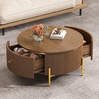 Modern Round Coffee Table Accent Table W  Hidden Storage Drawers For Living Room