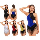 Womens Dancewear Shiny Leotard Modern Bodysuit Tango Costume Ballroom Gymnastic