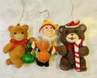 Lot Of 3 Vintage Flocked Christmas Ornaments- Elf   Bears