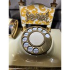 Vintage French Provincial Rotary Telephone Cream Gold Yellow Damask Landline