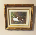 Vintage Faux Bamboo Gold Picture Frame Asian Style W   Mat Foil Picture