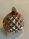 Antique Or Vintage Silver   Pink Waffle Glass Christmas Round Ball Ornament