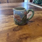 Majolica Creamer Pitcher sugar Hand Painted Lotus Water Lily Applied Handle 3  