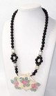 Lee Sands Inlaid Mop Cream Pink Teal Black Beaded Floral Necklace 12  Drop