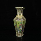 Old Chinese Porcelain Enamel Gilt Color Painting Flowers Bird Hexagonal Vase