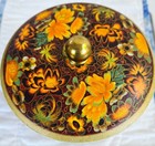 Brown Floral English Tin  Short And Round With Lid