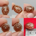 Ancient Etched Carnelian Agate Bead White Symbol Carved Dzi Tribal Amulet