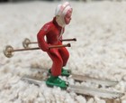 Vintage 1950 s Cast Lead Red Skier W  Ski Poles   Skis Figurine   Barclay  