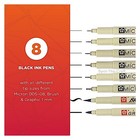 Sakura Pigma Micron Pen Set Black 005 01 02 03 05 08 Brush Graphic 30067