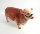 Vintage Ceramic Hereford Steer Cattle Figurine Red   Cream Glazed Farmhouse D  co
