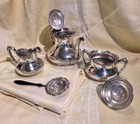 1890s Victorian Reed   Barton Silver Plate Set With Sterling Tea Strainer   3516