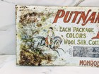 Original Putnam Dyes Monroe Drug Co  Tin Taker Metal Sign Vintage 1930s 20 x10 