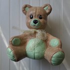 Vintage Puffy Quilted Ceramic Teddy Bear Coin Bank Pastel Baby Nursery Figurine