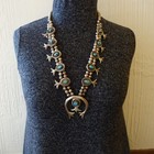 Old 1970s Cast Sterling Silver Turquoise Squash Blossom Necklace Vintage Pawn