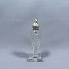 6 5  Antique English Sterling Silver Lid   Cut Glass Footed Sugar Shaker