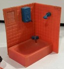 Vintage Lundby Dollhouse Bathroom Set Yellow Red Tile Bathtub Sink Toilet Mcm