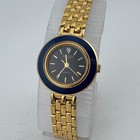 Vtg Benrus Quartz Watch Women Diamond Gold Tone Black Analog New Battery 6 5 