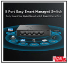 5 Port Easy Smart Managed Ethernet Switch Gigabit Switch  Network Hub  Black