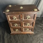 Vintage Wood Apothecary Spice Cabinet  Sewing Chest Jewelry Box With Six Drawers