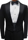 Men s Black Tailcoat - Premium Wool  Six Button Front  Satin Peak Lapels 42l