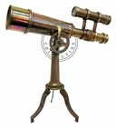 Handmade Nautical Antique Brass Telescope Double Barrel With Tripod Stand
