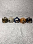 Set Of 5 Signed Kyoto Pottery Sake Cups   Yunomi     Hand-painted Kanji Virtues