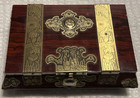 Vintage Chinese Lacquered Wood Jewelry Box Chest Crass Decals Turtle Clasp Flaws