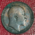 Vf xf Details 1908 Great Britain Penny Coin-cleaned reverse Toning-jun639