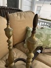 Antique 1919 Pair Brass Fireplace Andirons Fire Logs   Brass   Cast Iron 22 5 