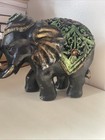 Ebonite Black Hand Carved Elephant W  Elaborate Green Etching Designs  Oaak
