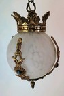 Brass Pendant Swag Lamp With Glass Globe Shade    Stones  Vintage