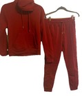 Women Casual Sweat Suit 2pcs Set Hoodie Tracksuit Pants Tops Sweatshirt Dark Red
