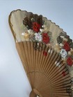 Handheld Fan Folding Vintage Wood Hand Painted Floral Rose White Yellow Red