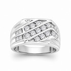 Diamonair 1 00 Ct Round Cut F vs  Lab Grown Diamond Sterling Silver Men s Ring