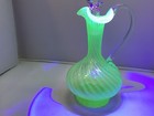 Victorian Uranium Striped Glass Cruet Oil Jar Clear Applied Handle