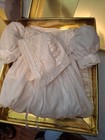Christening Baptism Outfit  Heirloom Gown Slip Bonnet Puff Sleeves Lace